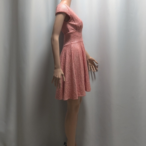 Pink Coral Shimmer Cap Sleeve A-Line Feminine Dress size Small - Picture 2 of 6